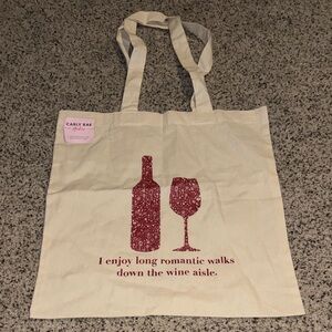 Beige Tote Bag with Red Wine Print